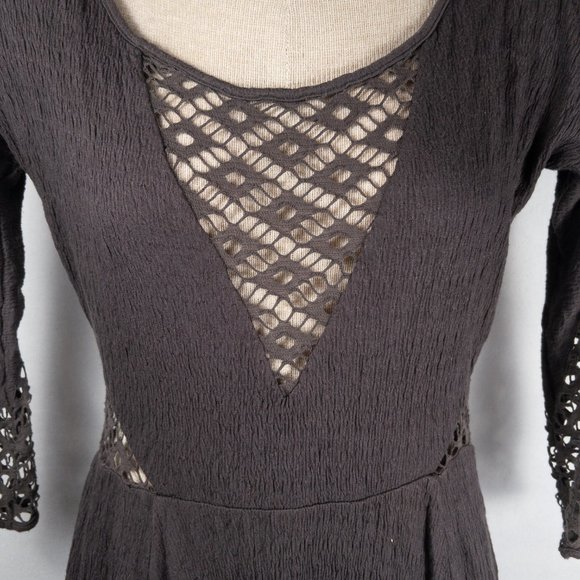 Free People Cutout Lace Dress Peekaboo Gray A-Line Skater XSmall - Picture 2 of 5